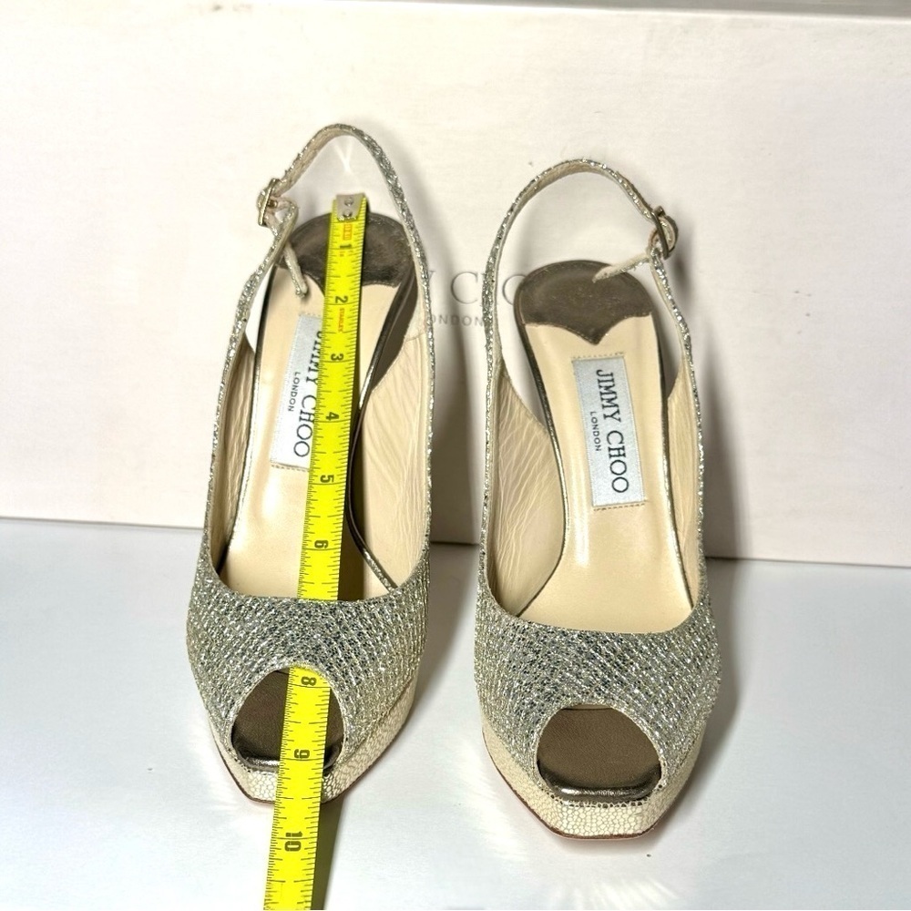 JIMMY CHOO CLUE GLITTER SLINGBACK PLATFORM PEEP TOE HIGH HEEL PUMPS SANDAL 37 - Picture 12 of 16